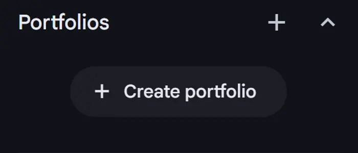 The Portfolios section of the Google Finance left panel with a Create portfolio button